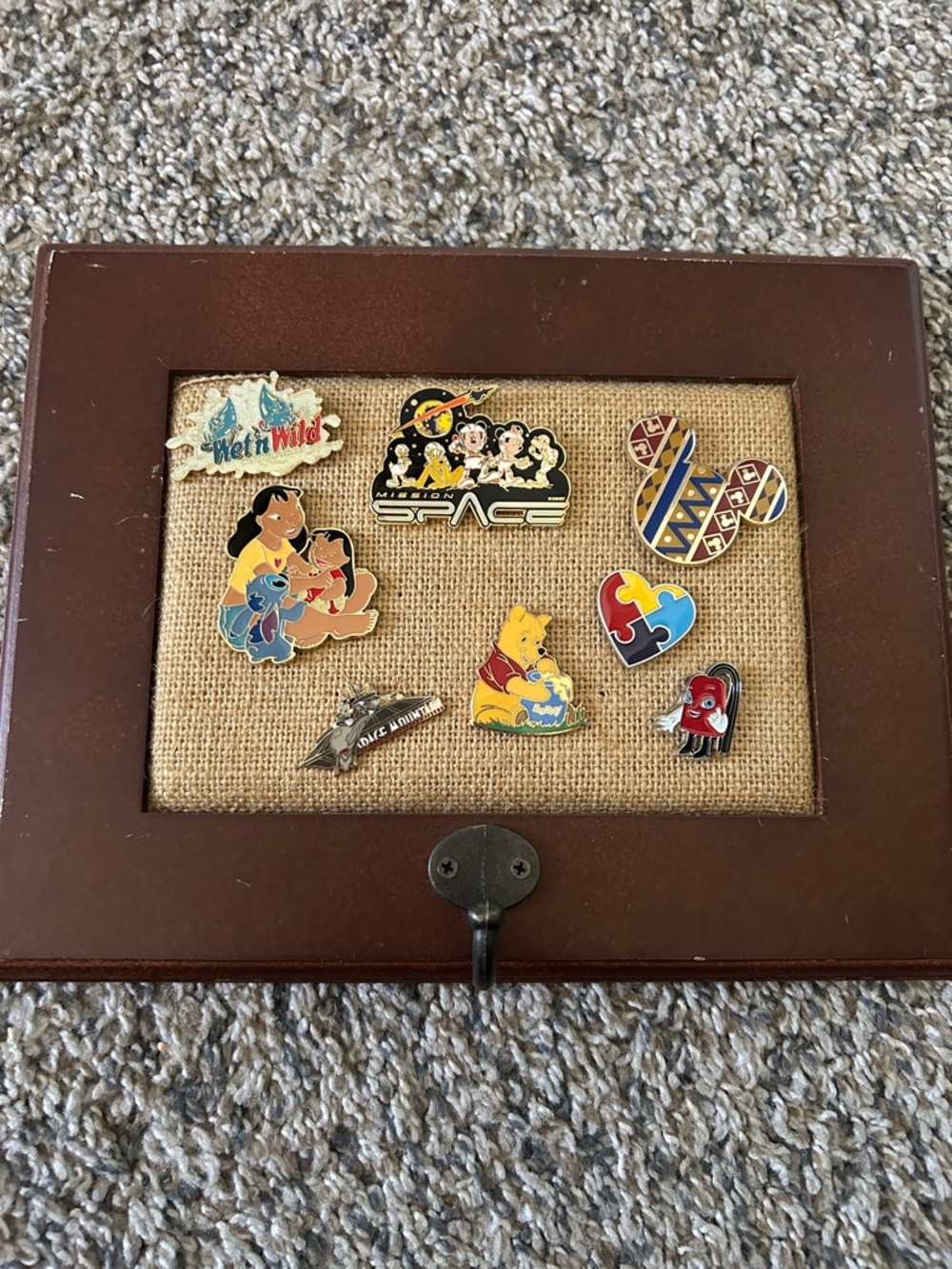 Classic Brown Wood Frame with Burlap Panel key holder